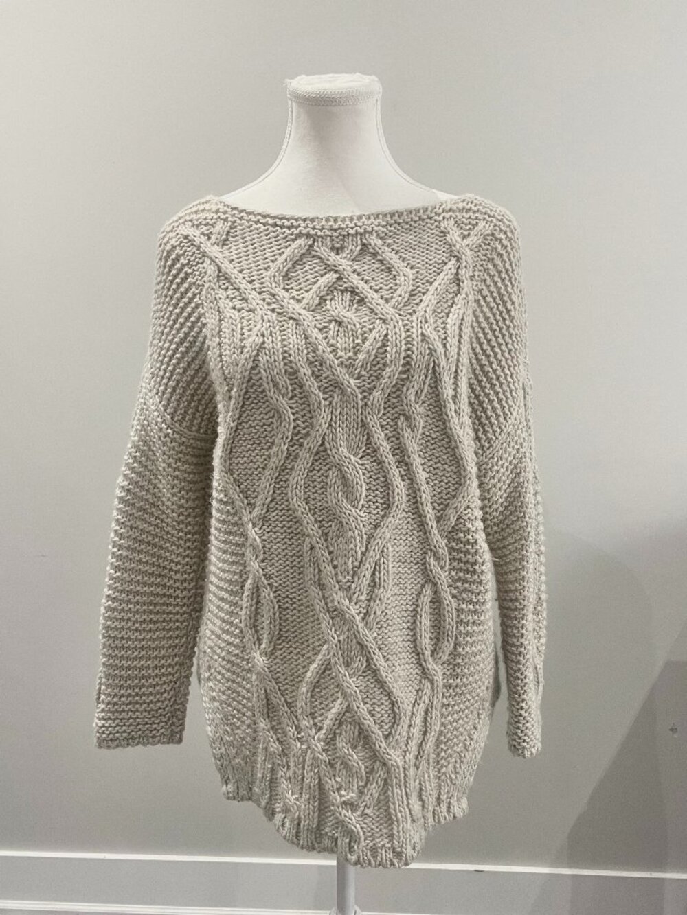 Zara Off-the-Shoulder Cable Knit Sweater Tunic - Cream